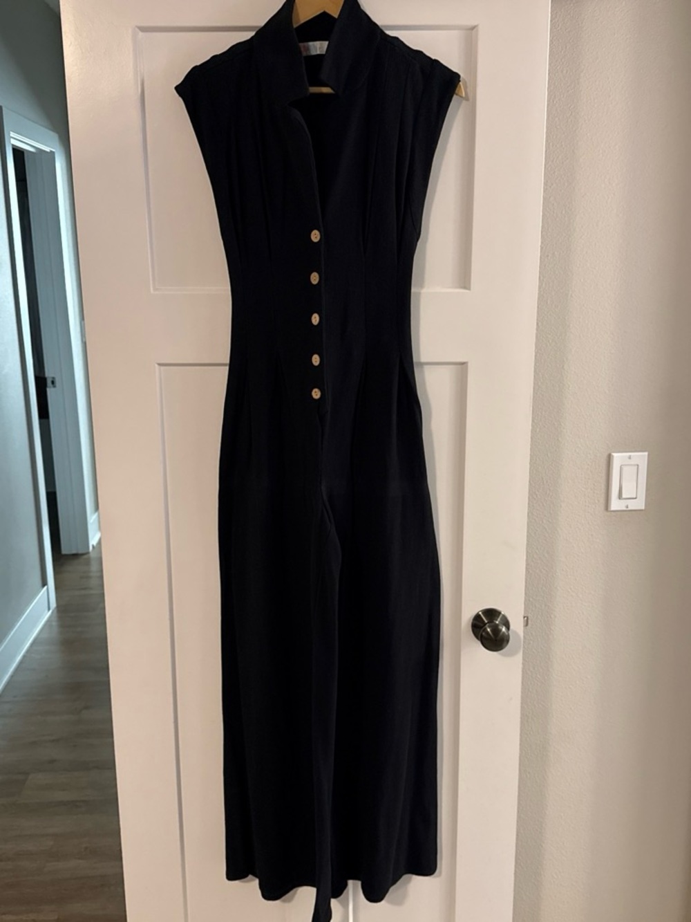 Free People Sleeveless Black Button-Front Wide Leg Jumpsuit